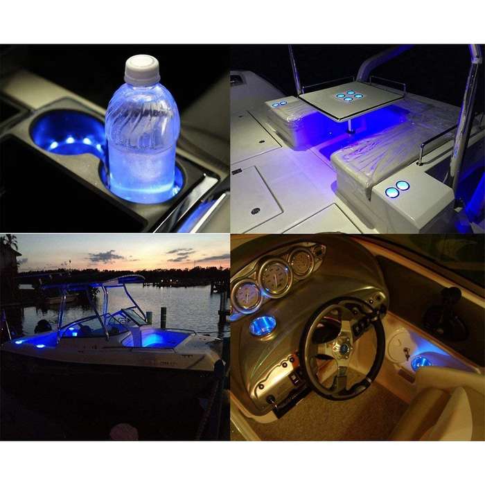 4Pack Recessed Stainless Steel Cup Drink Bottle Holder with Drain Marine for Boat Rv Car Truck Blue