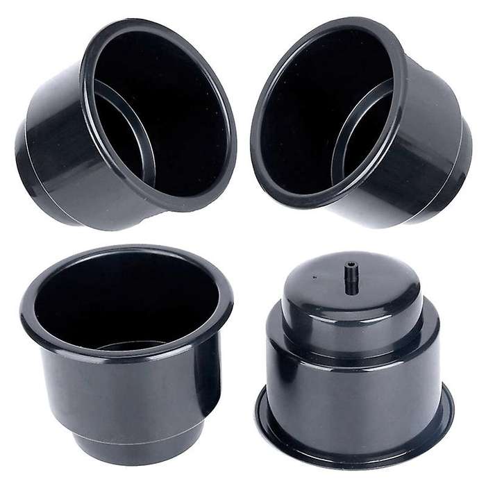 4Pack Recessed Drop in Plastic Cup Drink Can Holder with Drain for Boat Car Marine Rv (Black)