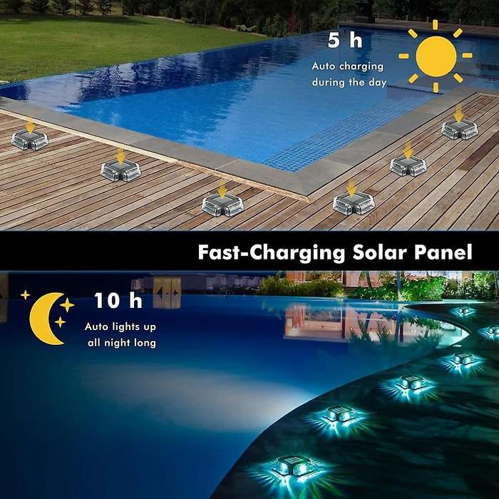 4pack Solar Pool Deck Lights Pool Side Floor Lights,Outdoor Above Ground and Inground Swimming Pools
