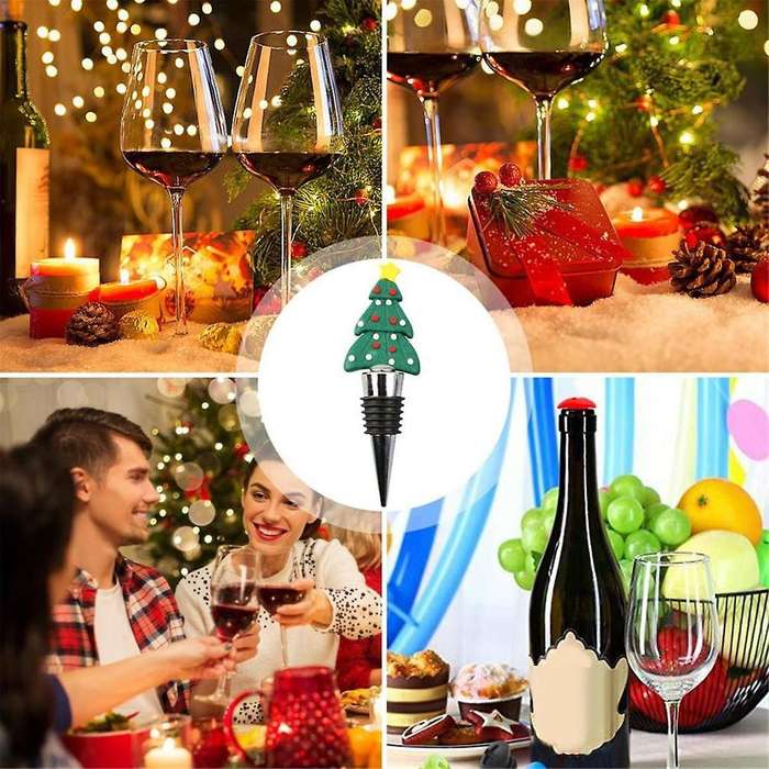 4pc Christmas Series Wine Stopper Bar Party Decoration Christmas Tree Shape -keeping Wine Champagne