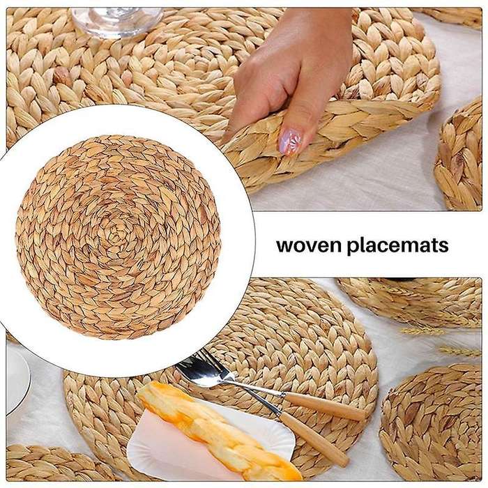 4pc Natural Water Gourd Woven Placemat Round Woven Rattan Table