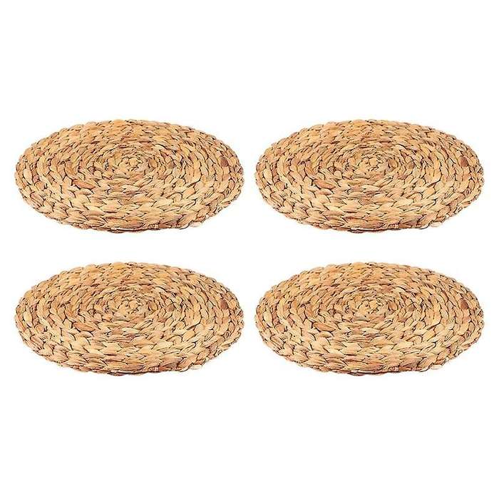 4pc Natural Water Gourd Woven Placemat Round Woven Rattan Table