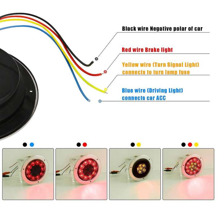 4Pcs 12-24V 16 LED 4inch Round Truck Trailer RV Brake Stop Turn Tail Signal Light Red Amber Chrome W