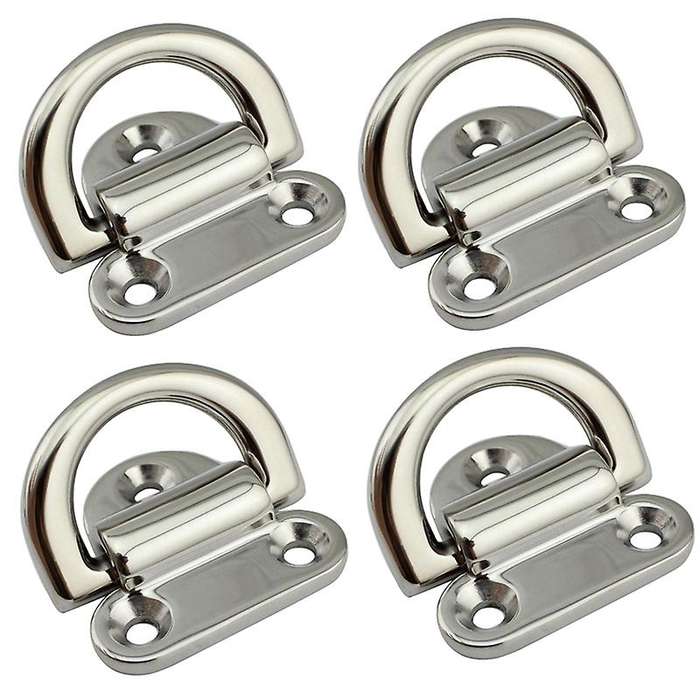 4PCS 316 Stainless Steel D Ring Deck Folding Pad Eye Lashing Tie Down Cleat for Yacht Motorboat Truc