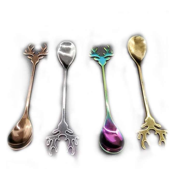 4Pcs Antlers Shape Stainless Steel Coffee Spoon Dessert Spoon Ice Christmas Antlers Tea Tiny Stirrin
