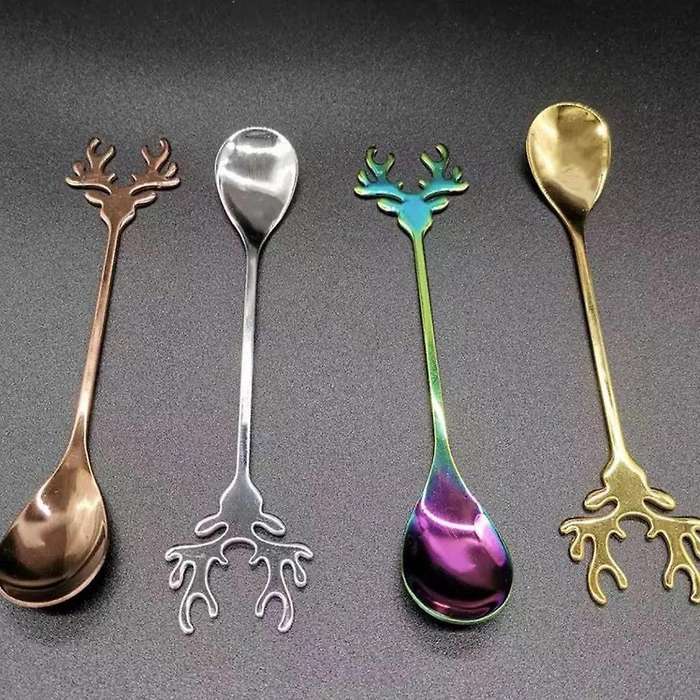 4Pcs Antlers Shape Stainless Steel Coffee Spoon Dessert Spoon Ice Christmas Antlers Tea Tiny Stirrin