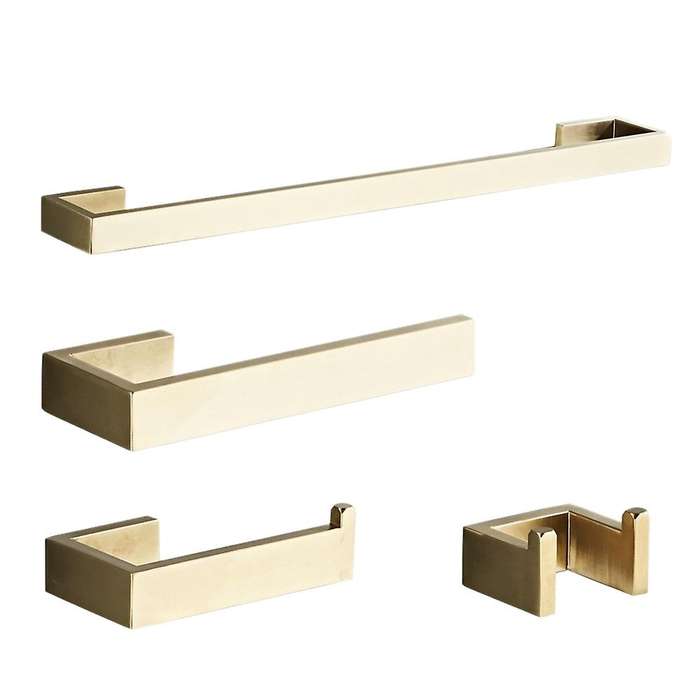 4Pcs Bathroom Hardware Accessories Set Stainless Steel Brushed Gold 16 Inch Towel Bar+Toilet Paper H