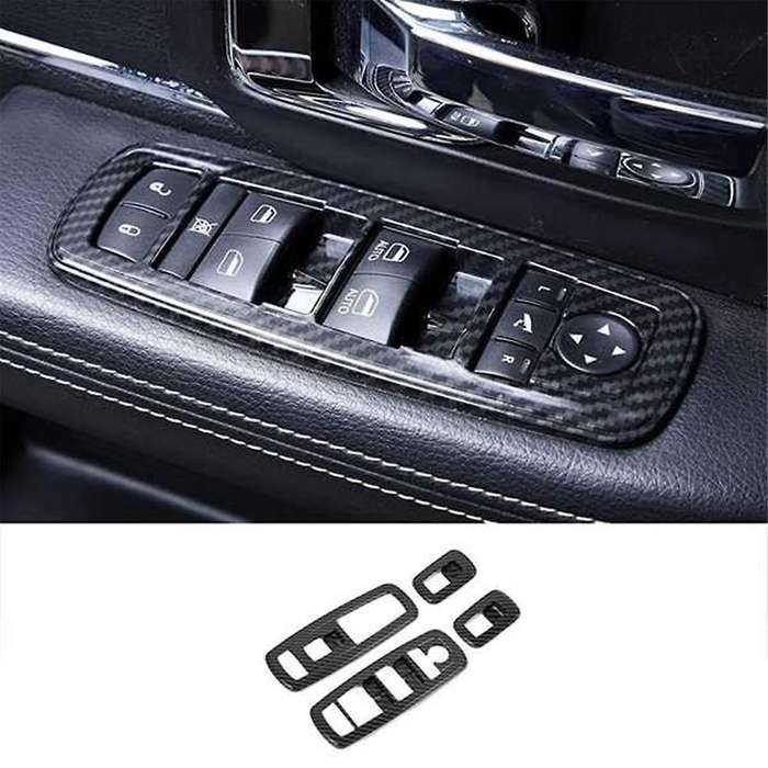 4pcs Black Carbon Fiber Car Inner Window Lift Trim Switch Panel Cover for Ram 2010-2017/charger Dur