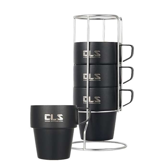 4Pcs Camping Cups Set Stackable Drinking Water Cups Coffee Mug with Cup Holder for Outdoors Camping