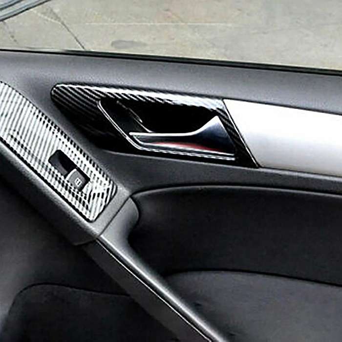 4Pcs Car Interior Door Handle Bowl Trim for Golf MK6 2010-2013 Carbon Fiber