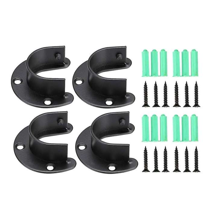 4pcs Closet Rod Brackets Support Flange Holders with Screws U Shaped Wardrobe Bracket Pole Socket En
