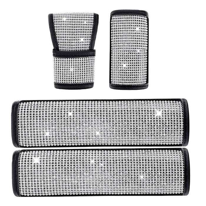 4PCS Crystal Rhinestone Car Accessories for Women Shift Gear Cover Auto Handbrake Cover for Car Inte