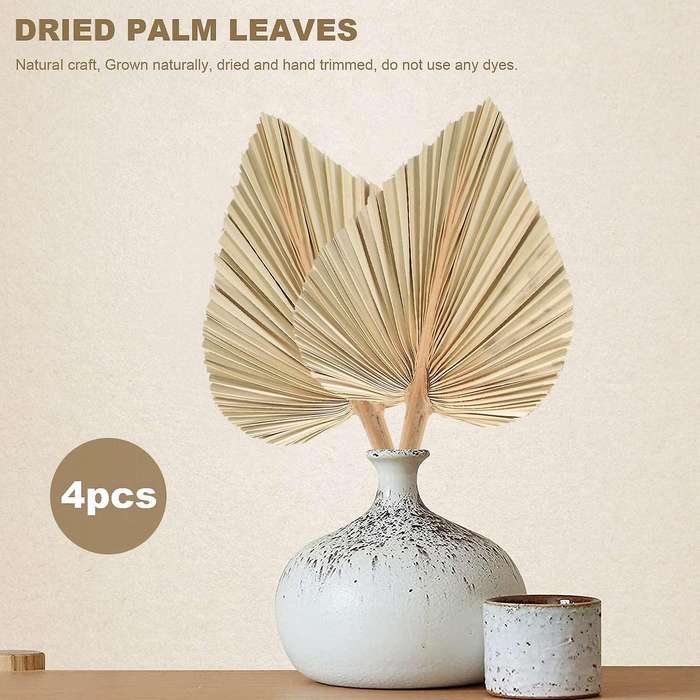 4Pcs Dried Palm Leaves Dried Palm Fans Bohemian Tropical Palm Leaves