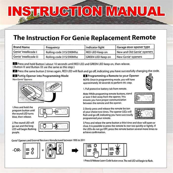 4Pcs Garage Door Remote Compatible with O3T-BX O3T-A 315/390MHZSeek,Dual Frequency Universal Garage