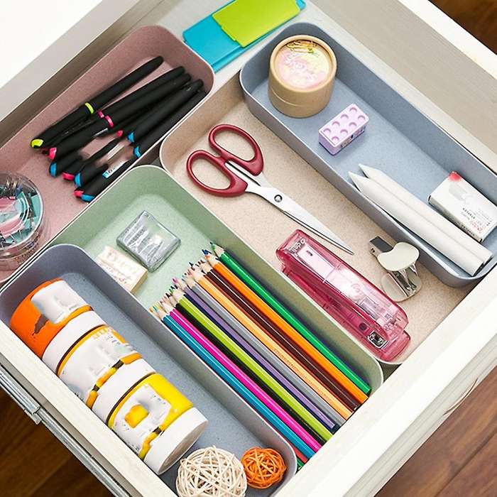 4Pcs Kitchen Tableware Storage Box Drawer Storage Tray Organizer Biodegradable Material Storage Divi