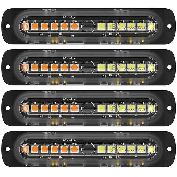 4PCS Light Police Strobe Warning Light , 12 LED Mini Strobe Light Bar Compatible with 12V-24V Vehicl