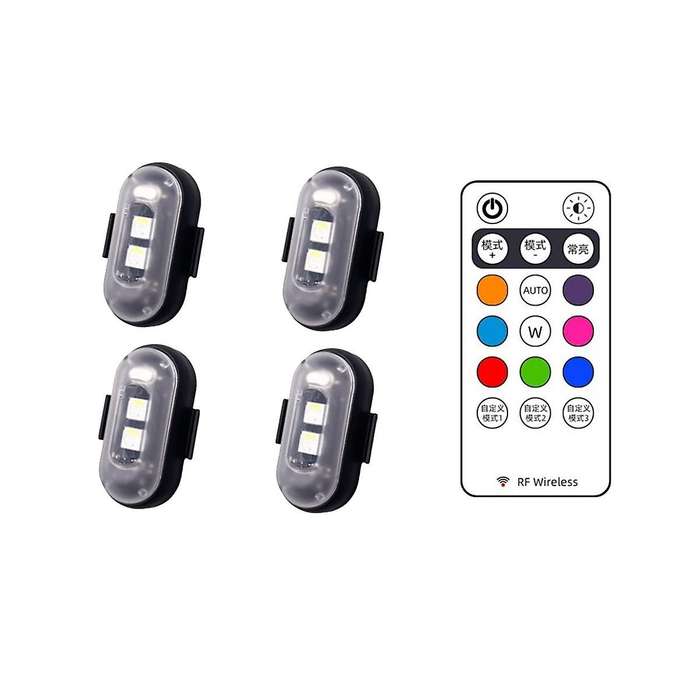 4pcs Motorcycle Led Warning Light Universal Mini Signal Light Drone with Controller Strobe Light 8