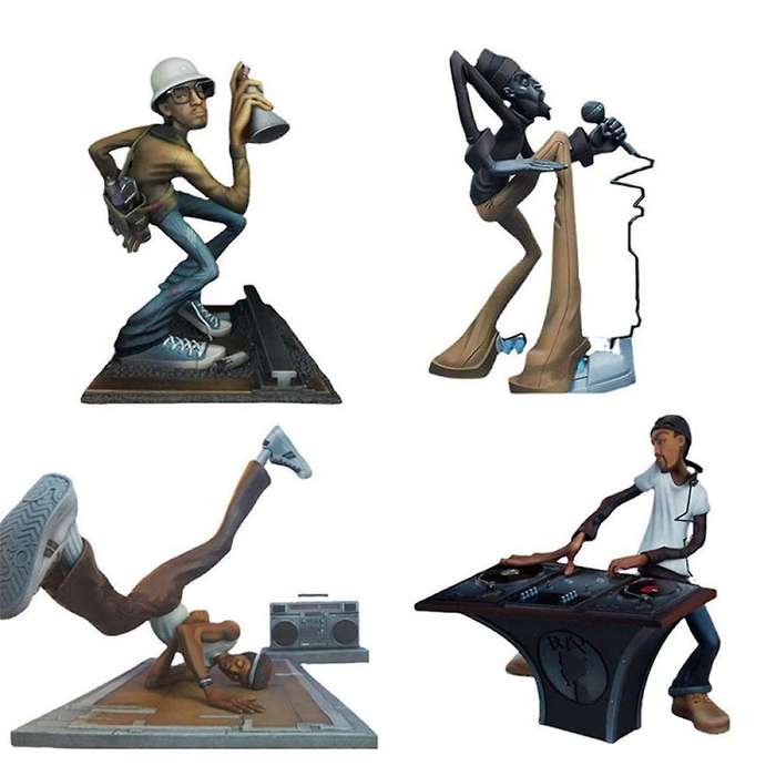 4Pcs New Hip Hop Elements Sculpture the Elements of Hip Hop Artist Statue Resin E