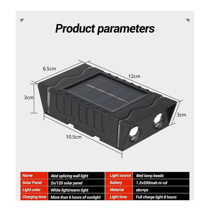 4pcs Outdoor Solar Wall Lights, Square Wireless Sconces, Ip65 Waterproof with Solar Panel