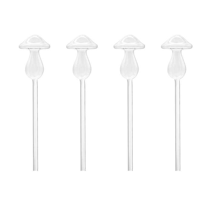 4Pcs Plant Watering Globes, Hand Blown Clear Glass Self Watering Planter Insert Mushroom Watering G