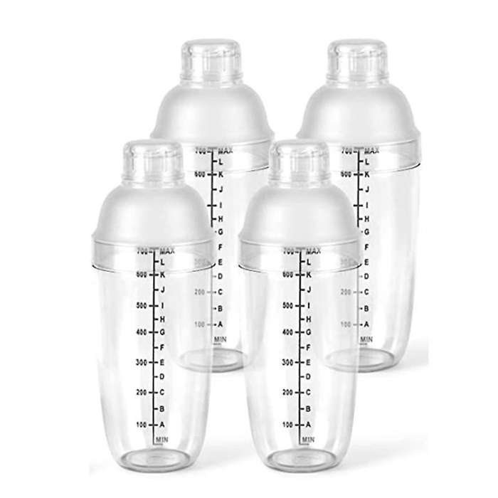 4pcs Plastic Cocktail Shaker, 24 Oz Drink Mixer with Scales for Bar