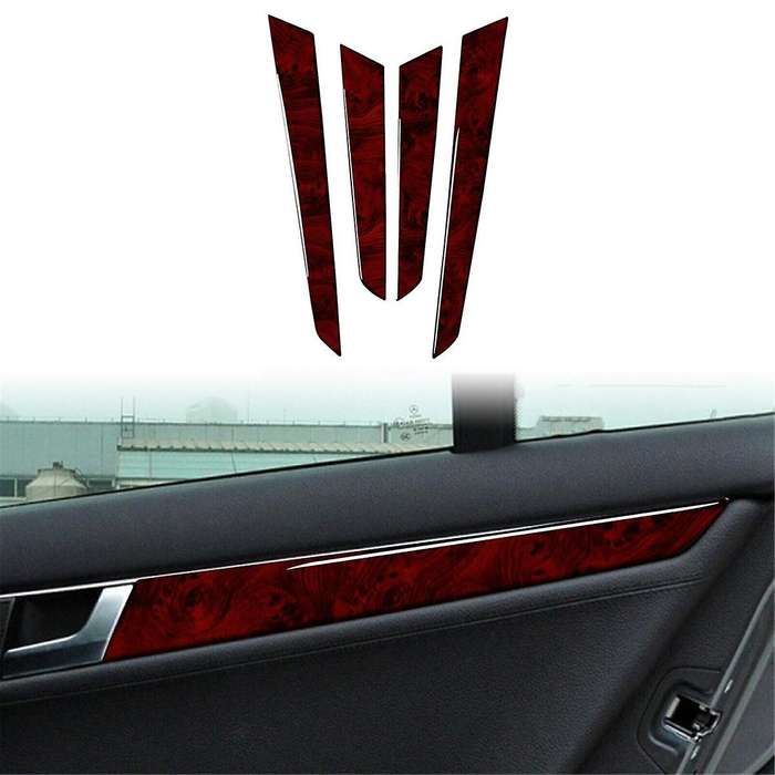 4PCS Red Wood Grain Interior Door Panel Trim Cover for C Class W204 2007-2013