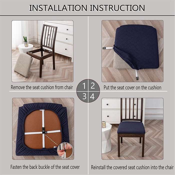 4Pcs Rhombus Lattice Chair Seat Covers - Removable Washable Anti-Dust Dining Chair Seat Protector C
