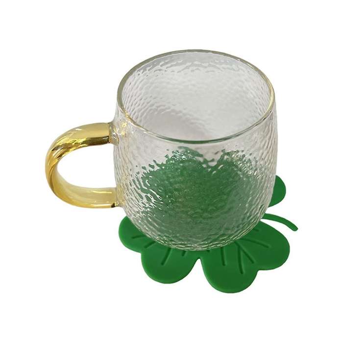 4Pcs St. 'S Day Coaster Silicone Green Drink Coasters Non-Slip Insulations Tea Cup Mats Coffee Coast