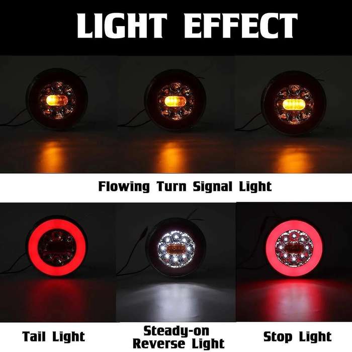 4PCS Truck LED Tail Light 12-24V 4-in-1 Trailer Dynamic Tail Light LED Brake Signal Light for Car Tr