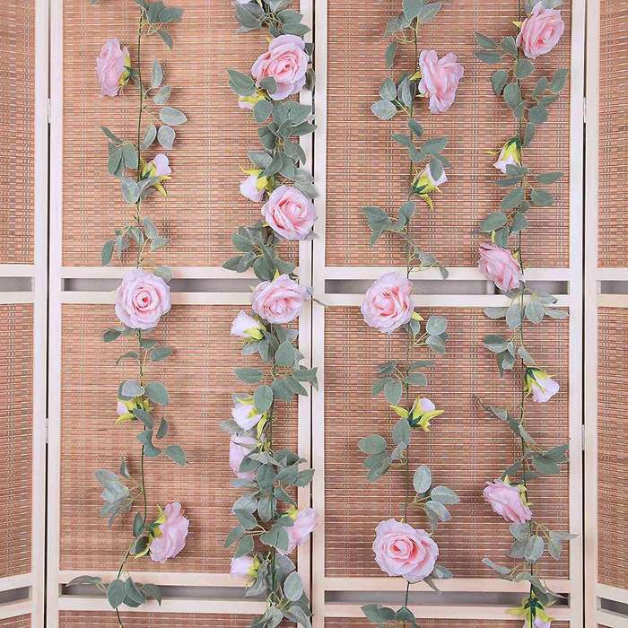 4Pcs(26 FT) Artificial Rose Vine Fake Flower Garland Fake Silk Hanging Vine for Wedding Party Arch G