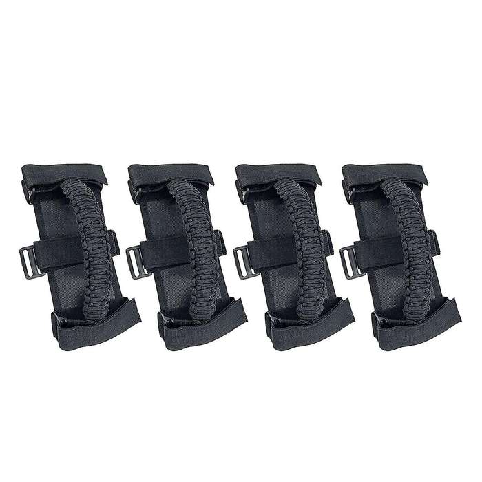 4Pcs/Pack Roll Bar Paracord Grab Handles Grip Handles for JK TJ JL CJ YJ -2021 JT UTV ATV (Black)