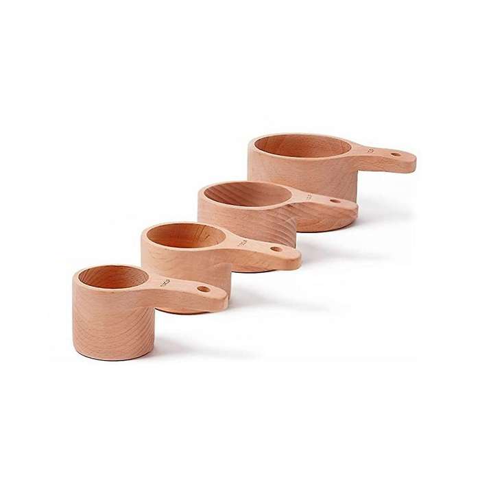 4pcs/set Wood Measuring Cups Handcrafted with Wood Polish Finish for Baking Cooking Spice Coffee Tea