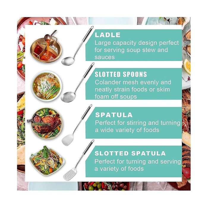 4-piece Cooking Utensils Set, Spatula Set, Wok Utensils Set Include Slotted Spoon, Wok Spatula and S