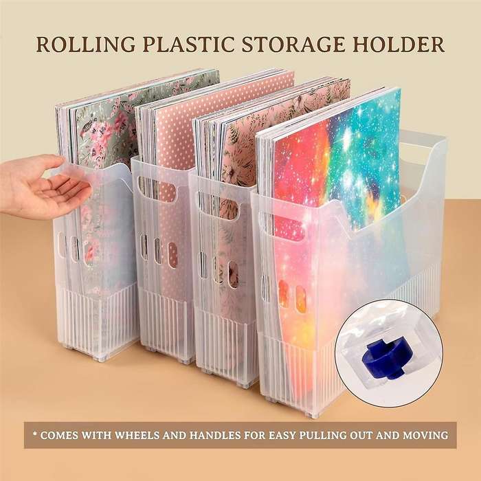4x Scrapbook Paper Storage with Wheels,plastic Scrapbook Storage Bin for Holding 12 Inch X 12 Inch P