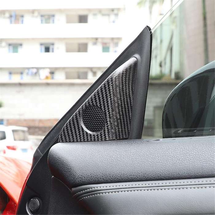 for R35 2008-2016 Dry Carbon Fiber Car Door A Pillar Speaker Cover Frame Trim Interior Accessories