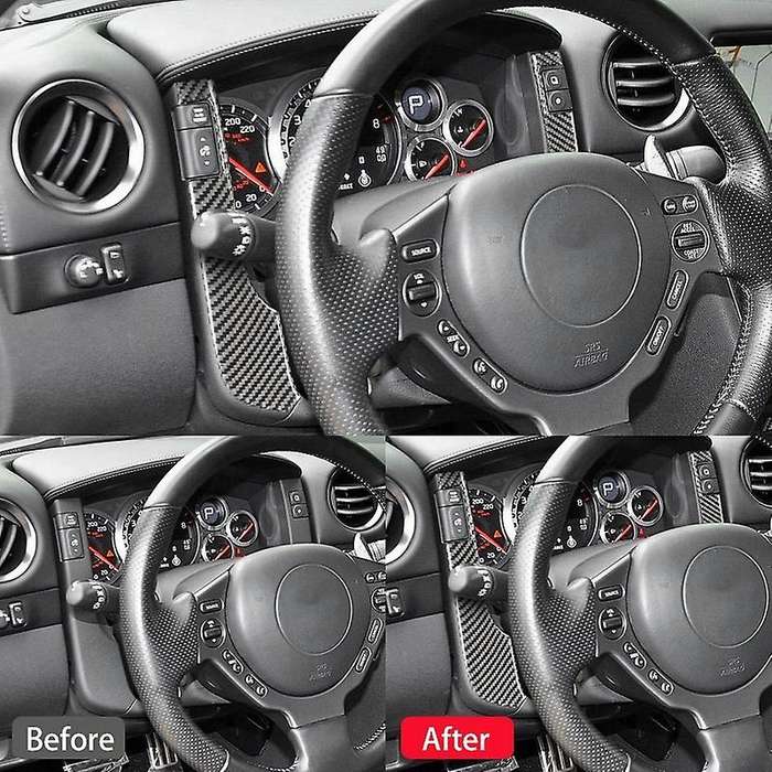 for R35 2009-2015 Carbon Fiber Steering Wheel Switch Button Panel Sticker Speedometer Side Cover Tri