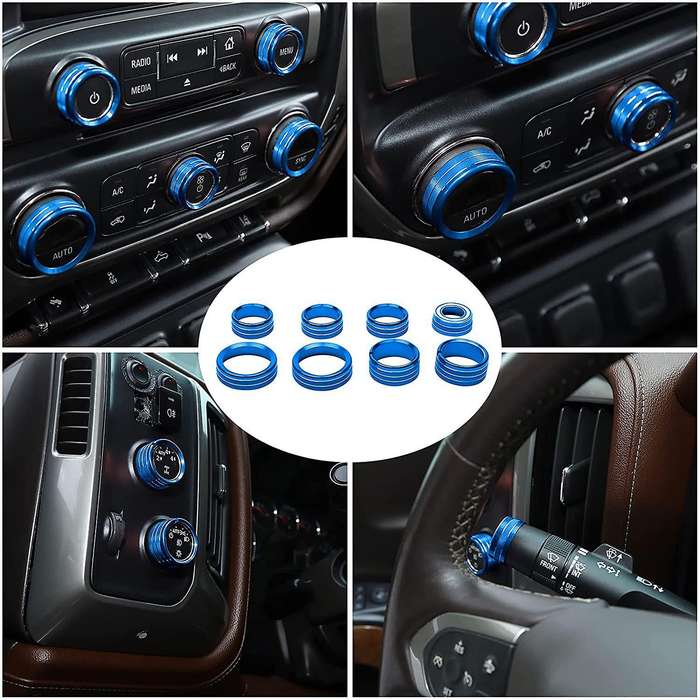 for Radio AC Knobs Air Conditioner Switch Button for 2014-2018 , Aluminum Alloy, Blue 8Pcs
