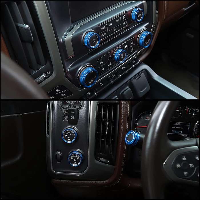 for Radio AC Knobs Air Conditioner Switch Button for 2014-2018 , Aluminum Alloy, Blue 8Pcs