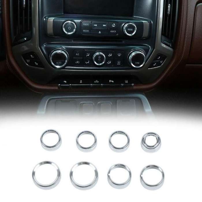 for Radio AC Knobs Air Conditioner Switch Button for 2014-2018 , Aluminum Alloy, Silver 8Pcs