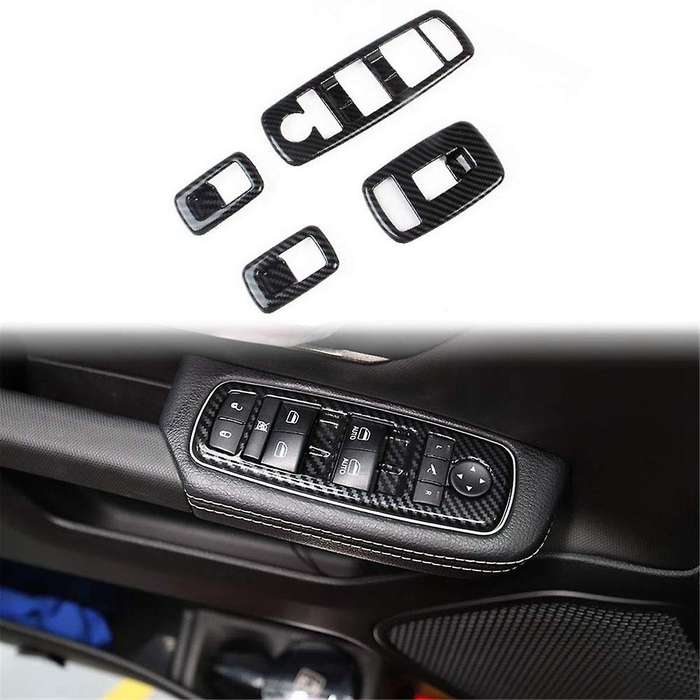 for Ram 1500 2019-2023 Lhd Car Window Lift Trim Switch Panel Cover Trim Accessories,abs Carbon Fibe