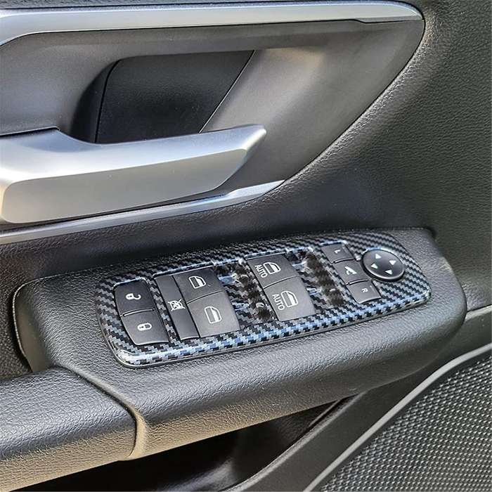 for Ram 1500 2019-2023 LHD Car Window Lift Trim Switch Panel Cover Trim Accessories,ABS Carbon Fiber