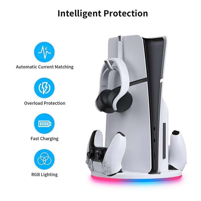 for Slim Console Storage Dock with Rbg Light Handle Dock Charger + Hook Multifunctional Convenient C