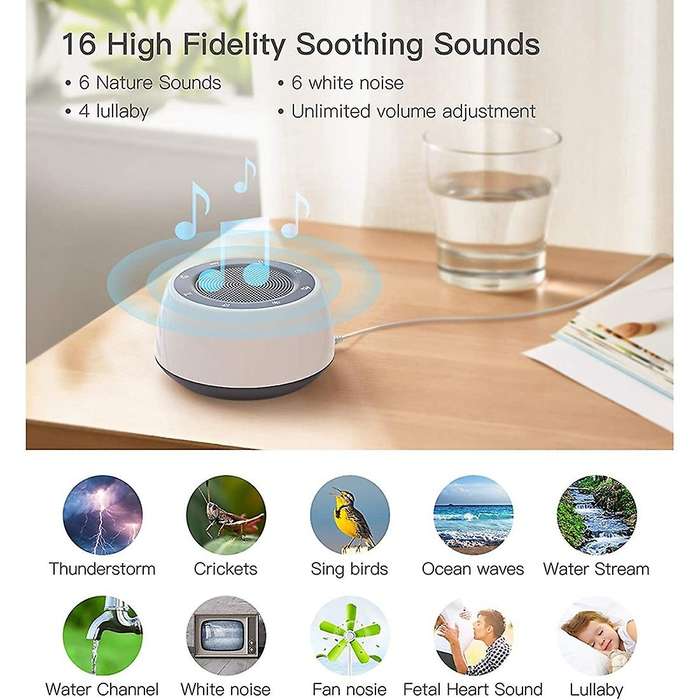 for Sleeping Baby Adults Kids, Sound Machine with Night Light, 16 Soothing Sounds for Sleeping