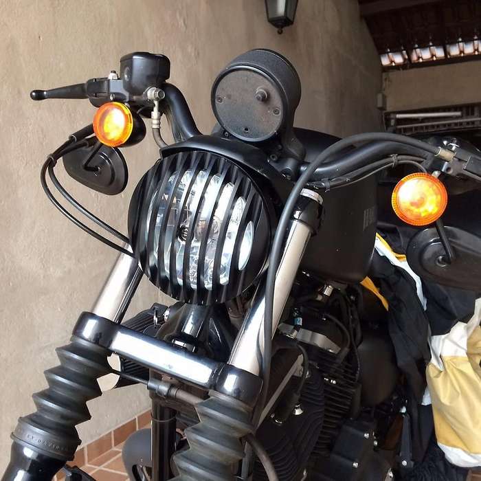 for XL 883 Iron 1200 04-14 Custom XL1200C 1200 Motorcycle 5 3/4inch CNC Led Headlight Grill Cover