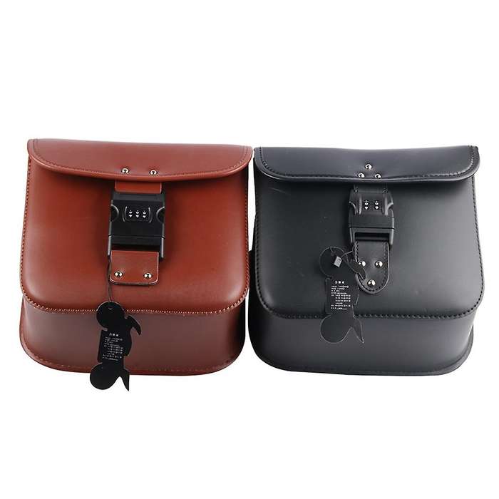 for XL883 XL1200 PU Leather Saddle Bag Motorcycle Luggage Left+Right Side Tool Bag Black