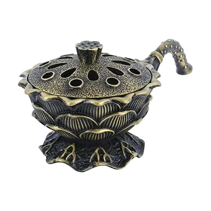 Frankincense Resin Burner,incencence Burner with Handle , Lotus Shaped Holder Fit Decoration