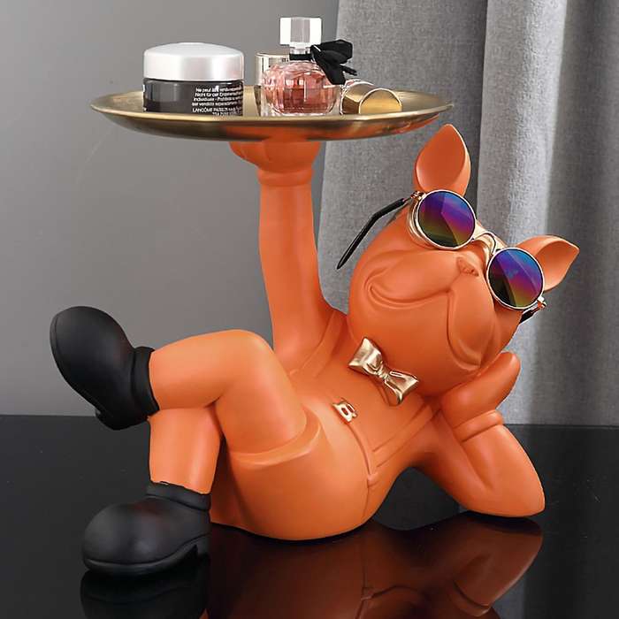 French Bulldog Sculpture Nordic Resin Dog Sculpture Storage Home Decor for Tabletop Living Room Anim