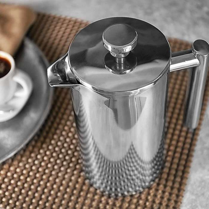 French Press Double Insulated Coffee Maker 3 Level Filtration System, No Coffee Grounds, Rust-Free,