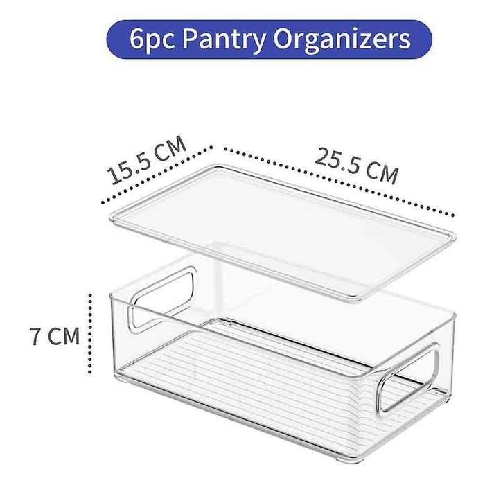 Fridge Organiser with Lid, Set of 6 Cupboard Organiser Kitchen, Stackable Transparent Storage Box wi