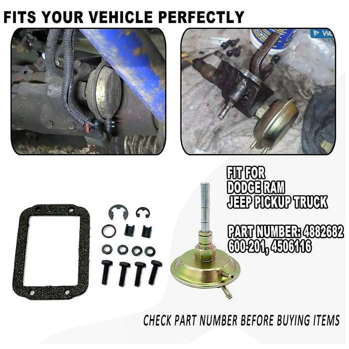 Front Axle 4WD Vacuum Actuator Shift Kit for 91-95 90-02 Ram 1500 2500 3500 600202 4506116 Pickup Tr